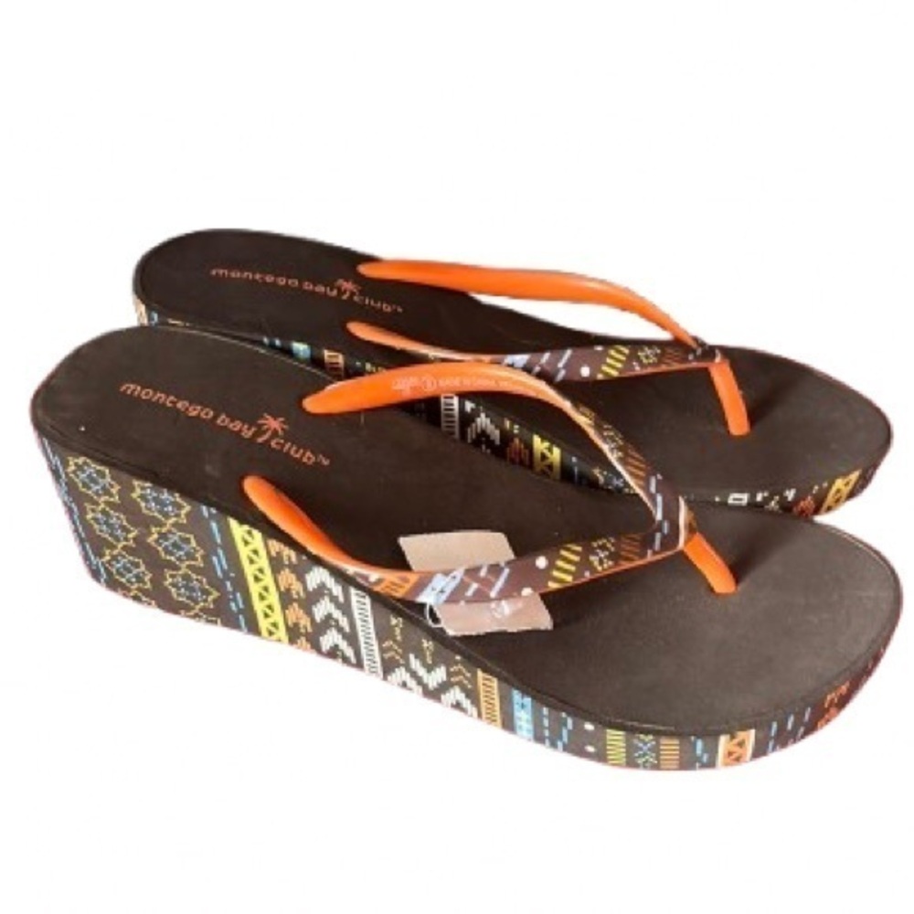 Montego Bay Club tribal print wedge sandals NWT size 8